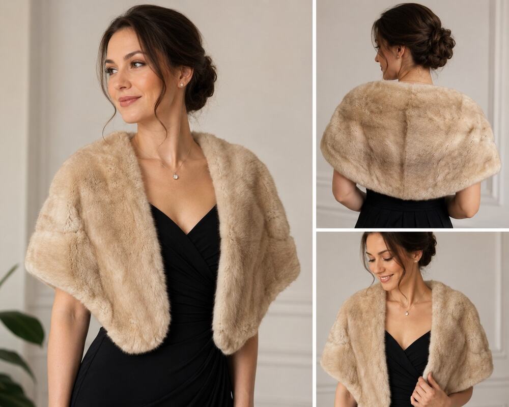 Cape Stole Vancouver Fur Factory Shawl Wrap Beige